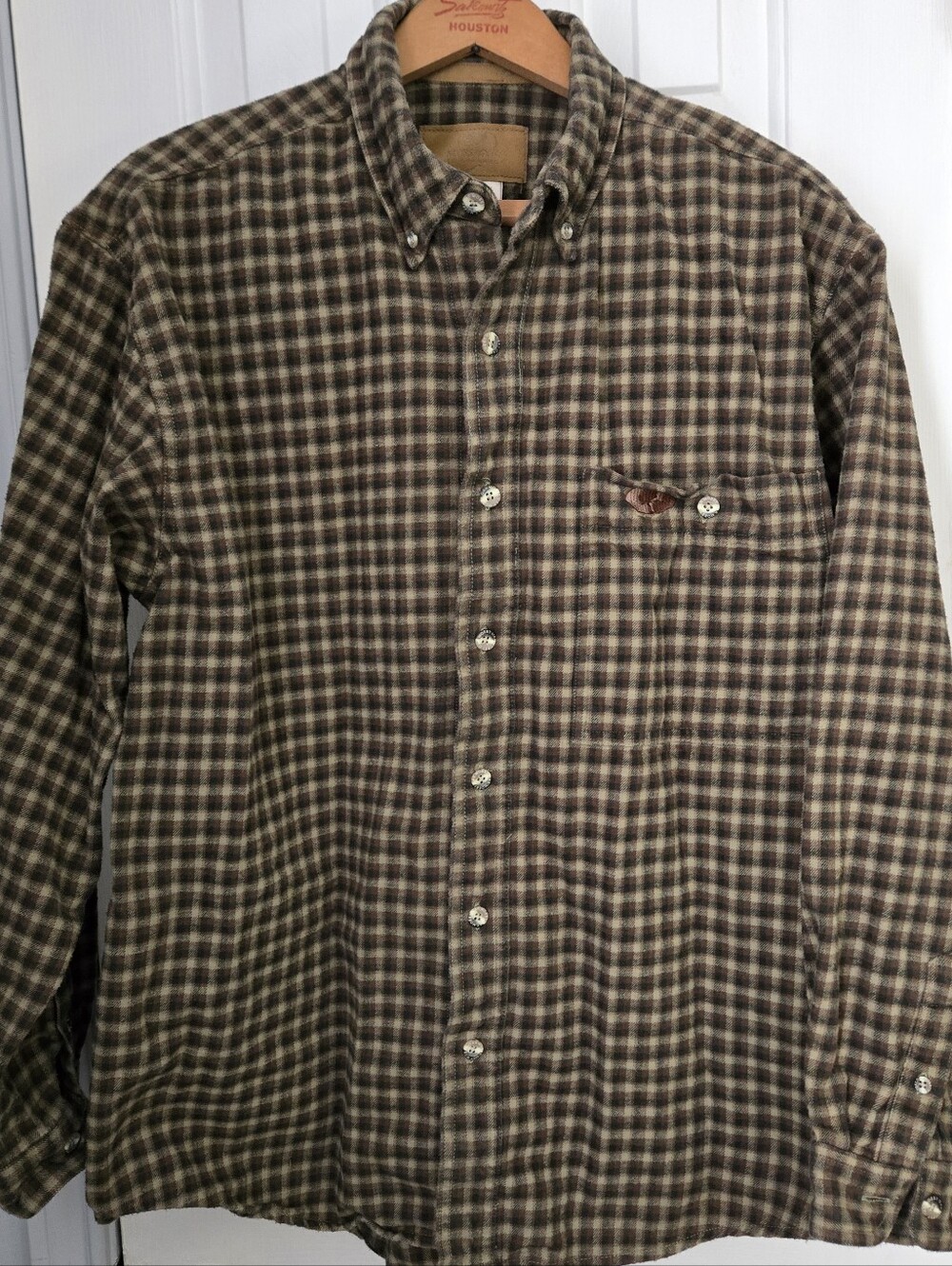Mossy Oak Men’s Large Plaid Flannel Shirt Orange Blue Long Sleeve Hunting
